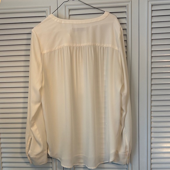 Loft Ivory White Cream Band Collar Button Henley Long Sleeve Blouse Size Medium - Picture 3 of 7